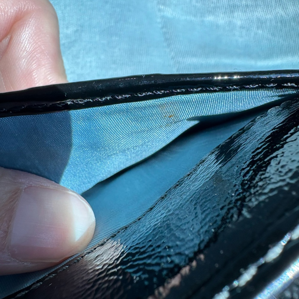 Coach Black Patent Leather Zip-Around Wallet with Brass Buckle Accents - Picture 7 of 8